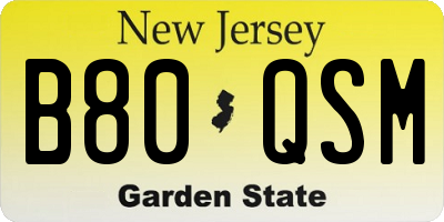 NJ license plate B80QSM