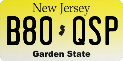 NJ license plate B80QSP