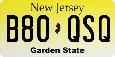 NJ license plate B80QSQ