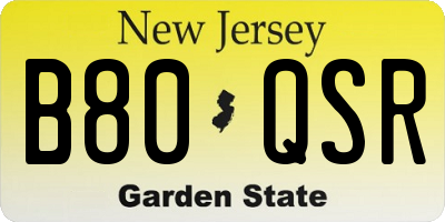 NJ license plate B80QSR