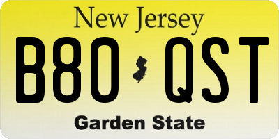 NJ license plate B80QST