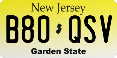 NJ license plate B80QSV