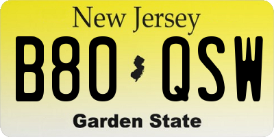 NJ license plate B80QSW