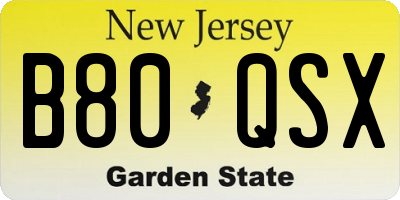 NJ license plate B80QSX