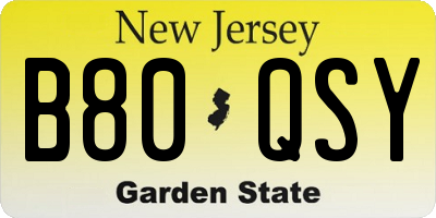 NJ license plate B80QSY