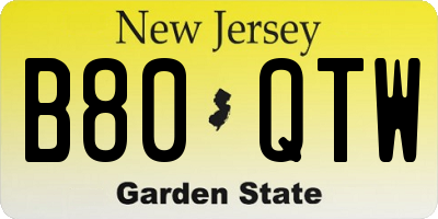 NJ license plate B80QTW