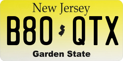 NJ license plate B80QTX