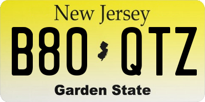 NJ license plate B80QTZ