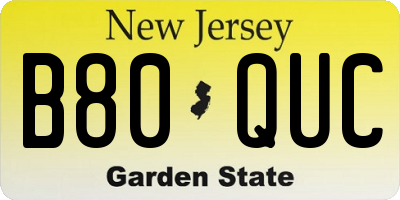 NJ license plate B80QUC