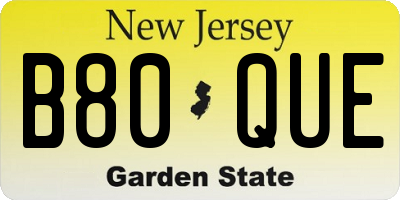NJ license plate B80QUE