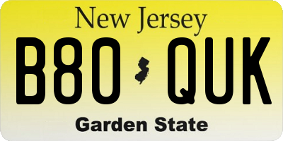 NJ license plate B80QUK