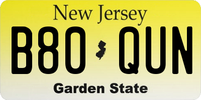 NJ license plate B80QUN