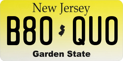 NJ license plate B80QUO