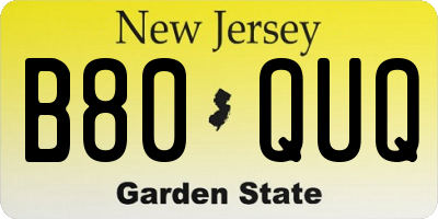 NJ license plate B80QUQ