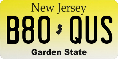 NJ license plate B80QUS