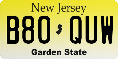 NJ license plate B80QUW