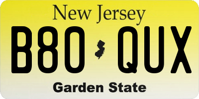 NJ license plate B80QUX