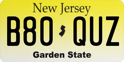 NJ license plate B80QUZ
