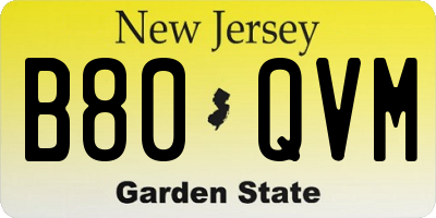 NJ license plate B80QVM