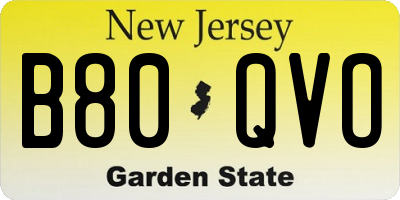 NJ license plate B80QVO