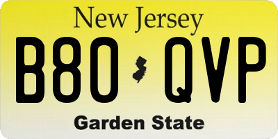 NJ license plate B80QVP