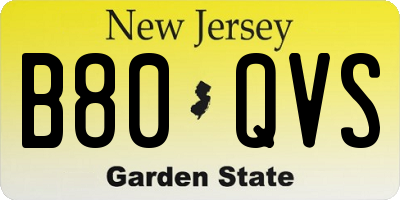 NJ license plate B80QVS