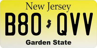 NJ license plate B80QVV