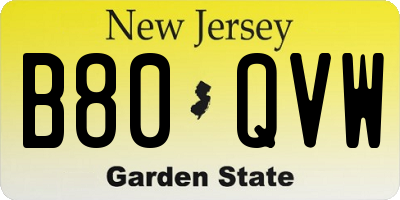 NJ license plate B80QVW