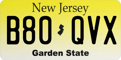NJ license plate B80QVX