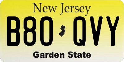 NJ license plate B80QVY