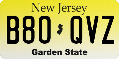 NJ license plate B80QVZ