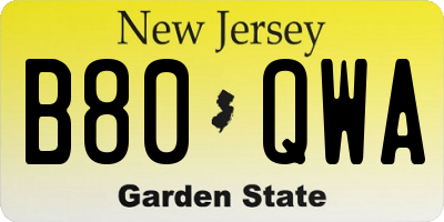 NJ license plate B80QWA