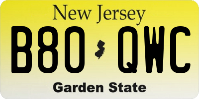 NJ license plate B80QWC