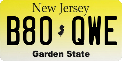 NJ license plate B80QWE
