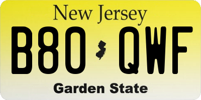 NJ license plate B80QWF