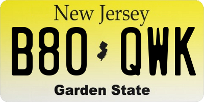 NJ license plate B80QWK