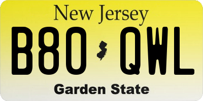 NJ license plate B80QWL