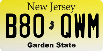 NJ license plate B80QWM