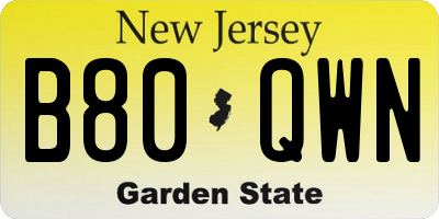 NJ license plate B80QWN