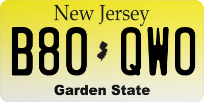 NJ license plate B80QWO