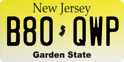 NJ license plate B80QWP