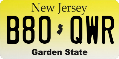 NJ license plate B80QWR