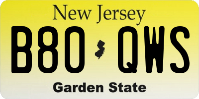 NJ license plate B80QWS