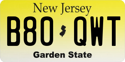 NJ license plate B80QWT