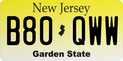 NJ license plate B80QWW