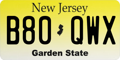 NJ license plate B80QWX