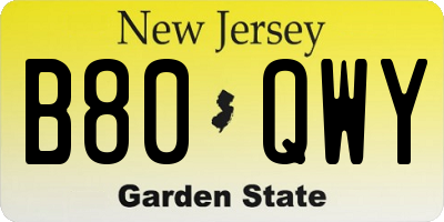 NJ license plate B80QWY