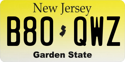 NJ license plate B80QWZ