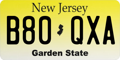 NJ license plate B80QXA