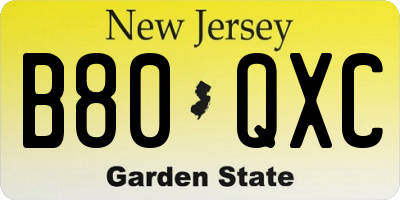 NJ license plate B80QXC